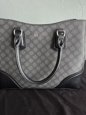 Nine West Gray Patterned Handbag with Black Trim and Handles